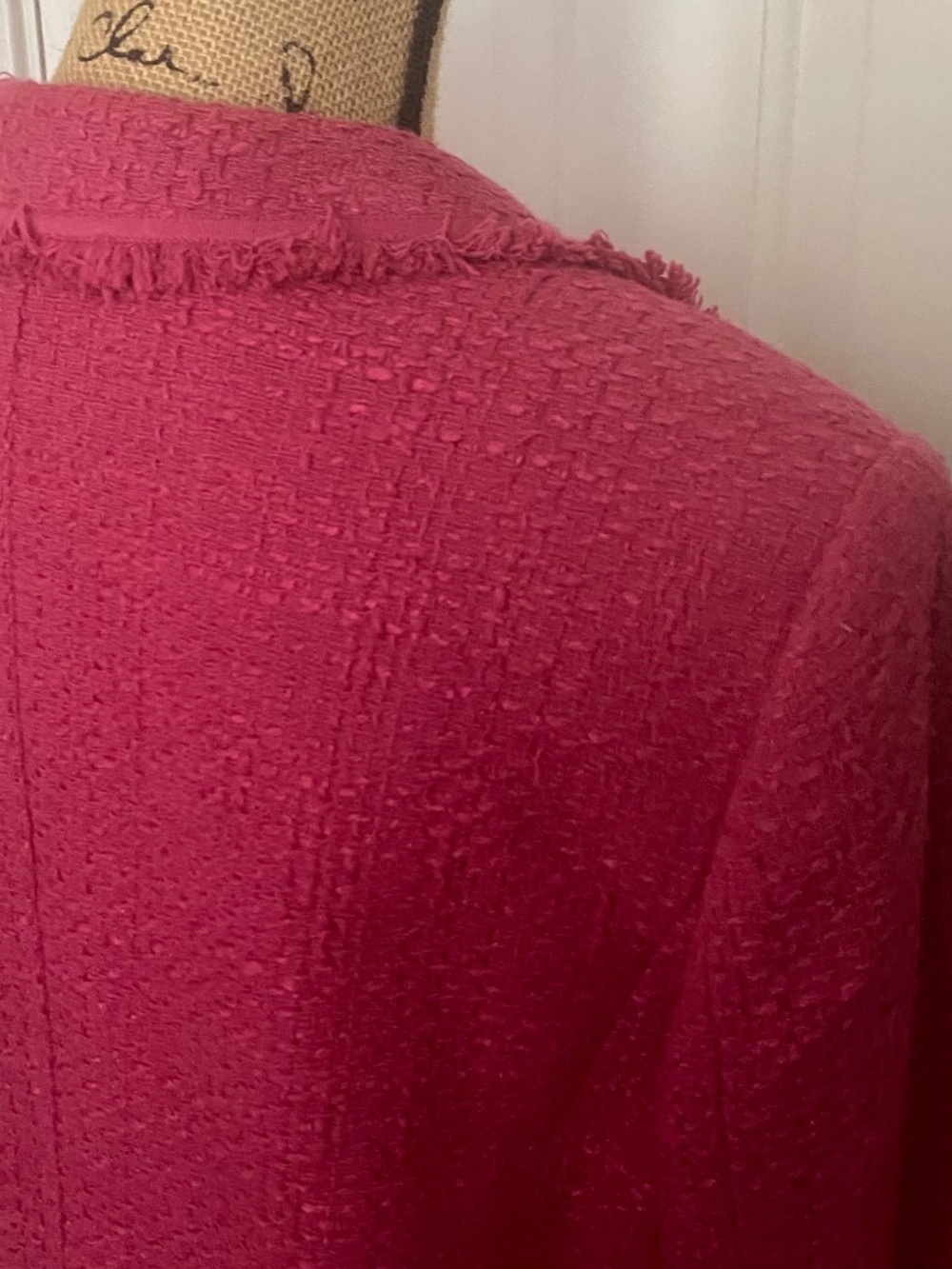 Sigrid Olsen Pink Blazer. Jacket with Fringed Lapel, Sleeves, and Hem. S 10-12 - Picture 10 of 11